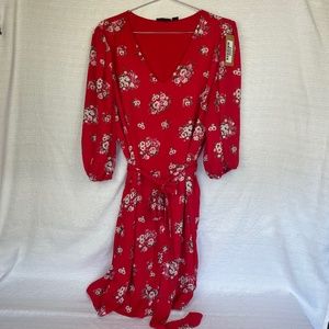 Halogen Women's XXL Red Floral Poly 3/4 Puff Sleeve Mini Dress w/ Matching #0298